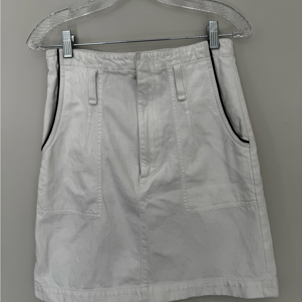 Rag & Bone Super HR Darted Denim Skirt – White with Black Piping, Size 24